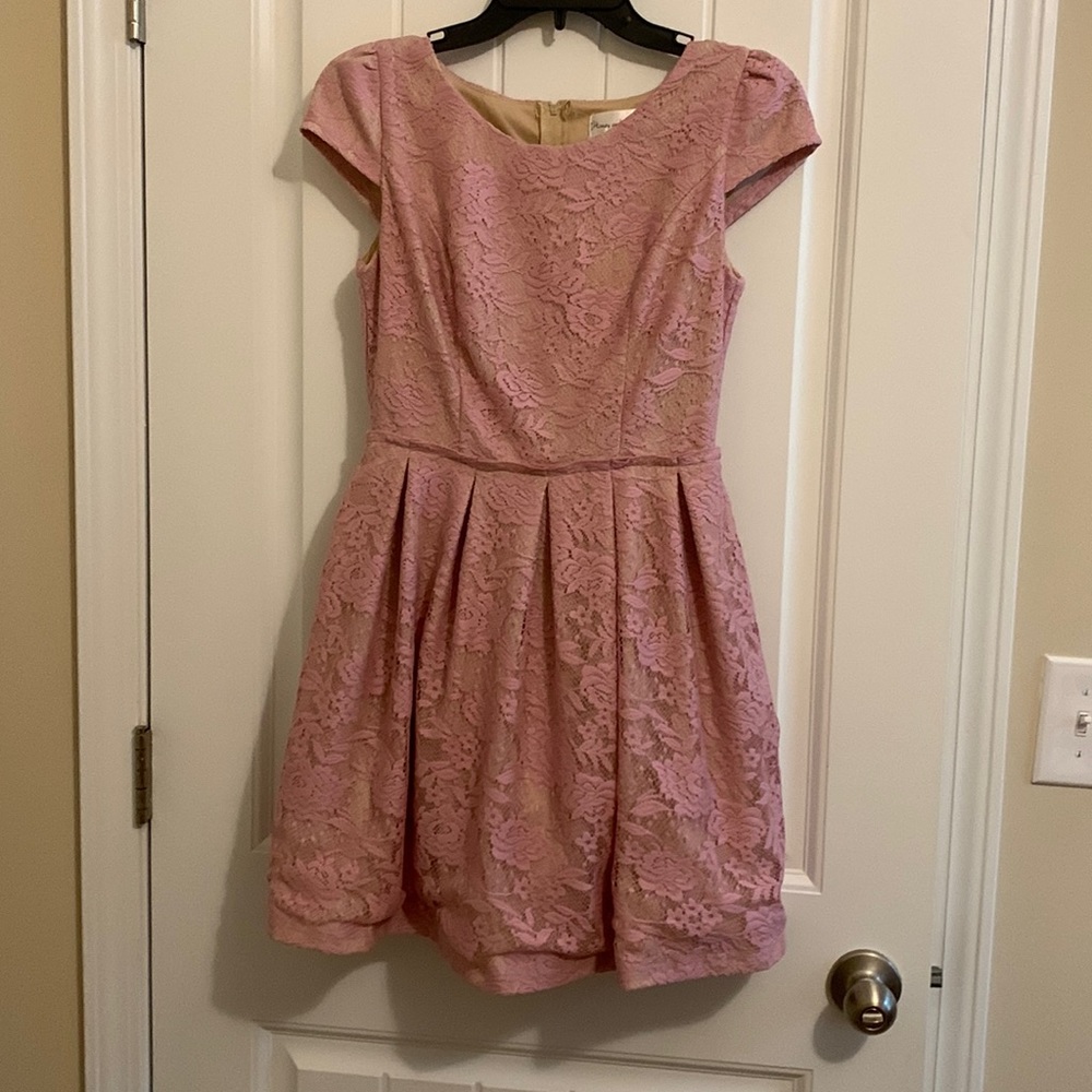 Honey and Rosie dress, size 3, beige with pink lace